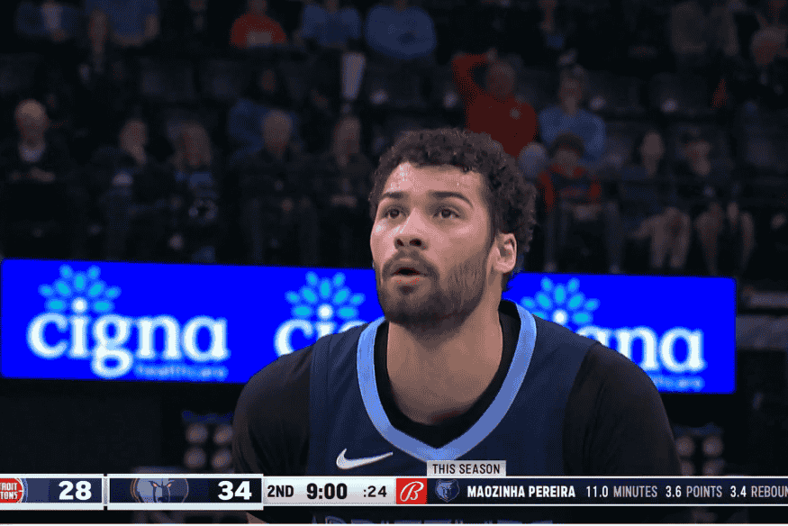 Mãozinha Pereira se prepara para cobrança de lance livre em partida da NBA pelo Memphis Grizzlies.