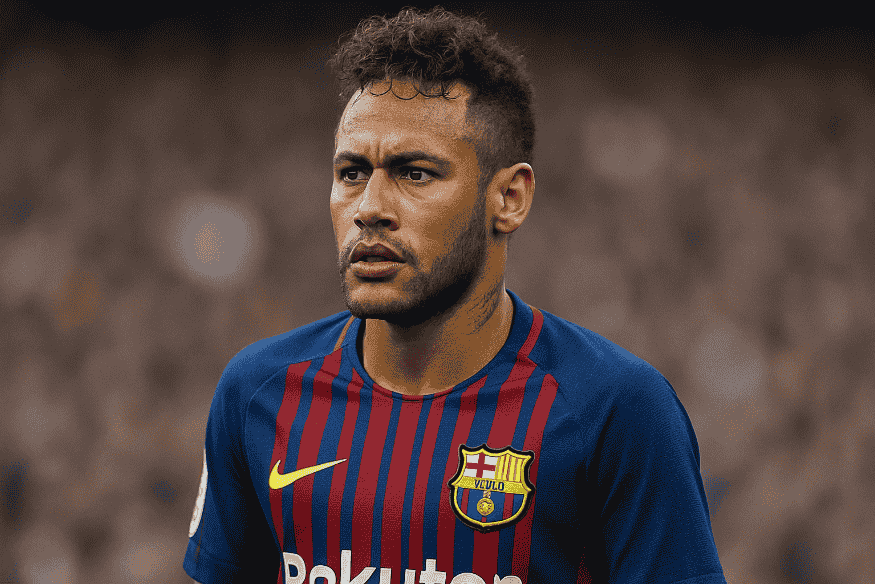 Neymar com uniforme do Barcelona em campo.